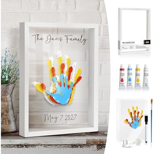 Kaciola Family Handprint Kit, DIY Newborn Keepsake Frame, Baby Hand and Footprint Kit, Unique New Baby Gift for Mothers Day Crafts Anniversary (White)