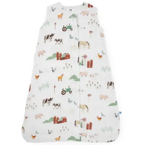 Little Unicorn 6-12 Month Premium Muslin Sleep Sack 1.1 TOG | Soft & Breathable Muslin Cotton for safer sleep | 2 way zipper (Farmyard)