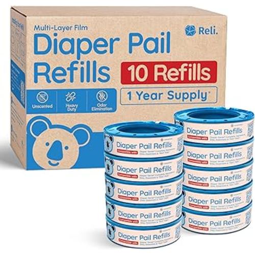 Reli. Diaper Pail Refill Bags, Compatible with Genie Complete, Expressions (10 Pack) Pail Refills Unscented | Odor Blocking, Strong, Easy Replacement | Holds up to 2,800 Newborn Diapers