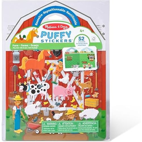 Melissa & Doug Puffy Sticker Play Set – On The Farm, 52 Reusable Stickers with 2 Fold-Out Scenes, Restickable Animal Arts and Crafts Activity Book for Kids Ages 4+ - FSC Certified