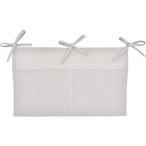 Linen Baby Bedside Hanging Storage Bag,2 Pockets Organizer for Baby Cribs and Toys (Light Gray)