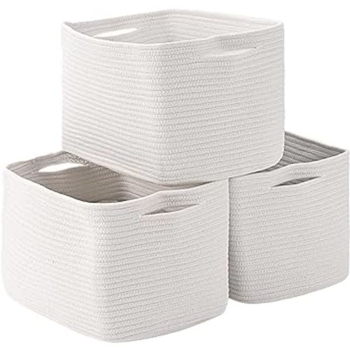 Storage Basket for Organizing | 15"x11"x9.5" Woven Baskets for Storage| Cotton Rope Storage Basket for Books | Baby Organizing Baskets | Cotton Rope Baskets for Storage |Toy Storage Basket (3 Packs)