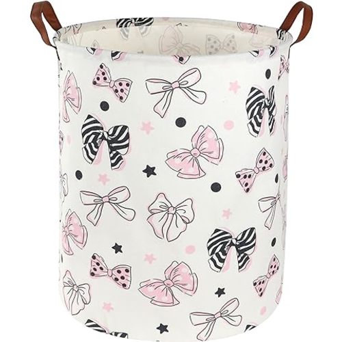 ESSME Pink Girls Hamper,Pink Laundry Hamper,Girls Laundry Hamper, Cute Storage Bin for Girls Room Decor,Baby Girl Laundry Basket, Nursery Hamper,Gift Baskets,Home Organizer(Bowknot)