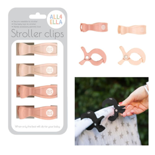 Baby Blanket Stroller Clips (4 Pack) | Hooks Muslin to Stroller | Australian Baby Product | Infant/Toddler | Peach/Cream