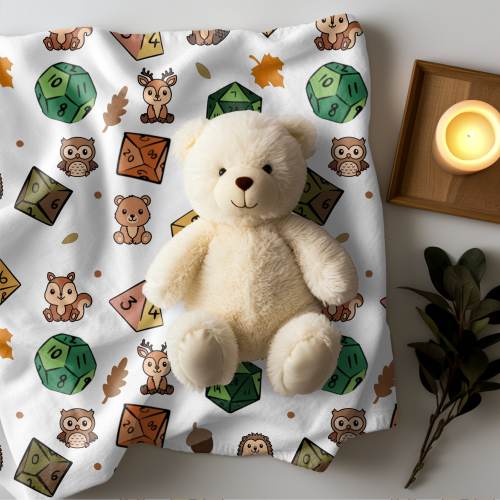 DnD dice baby blanket | DnD | dungeons and dragons | woodland | baby blanket | fleece | dice | nerdy | baby shower gift | present