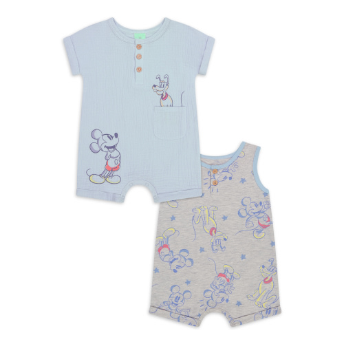 Mickey & Friends Infant Boys Short Sleeve and Sleeveless Rompers Set, 2-Piece, Sizes 0/3M-24M
