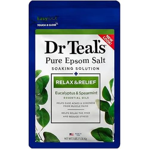 Dr Teal's Epsom Salt Magnesium Soak, Relax & Relief with Eucalyptus & Spearmint Essential Oils, 3 lbs