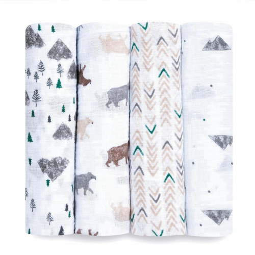 aden + anais, Essentials Muslin Cotton Swaddle Blanket, 44"x44", Gray