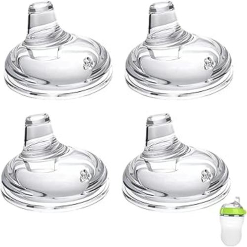 Sippy Spout Nipples for Comotomo Baby Bottles, Transition Straw Sippy Cup 100% Food Grade Silicone Soft Nipple, 6m+, Pack of 4