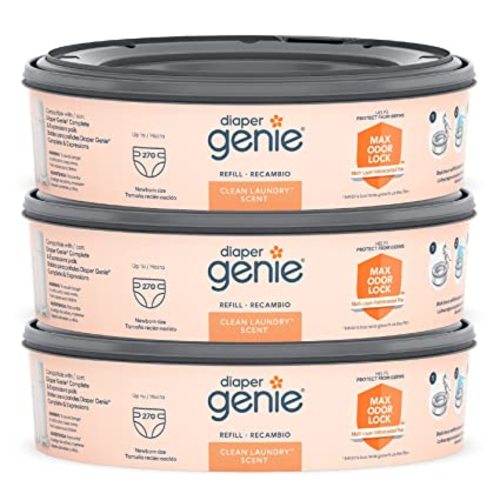 Diaper Genie Bags Refills 270 (Pack of 3) Clean Laundry Scent | Diaper Pail Refills with Max Odor Lock | Holds up to 810 Newborn Diapers - 3 Count (Pack of 1)