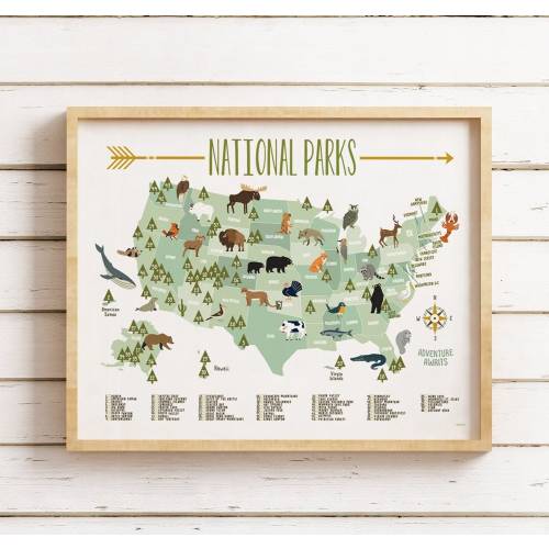 National park map, National park maps, Kids room decor, Wall decor for kids room, Nursery, Baby Shower, National park art, kids room, ALL 63