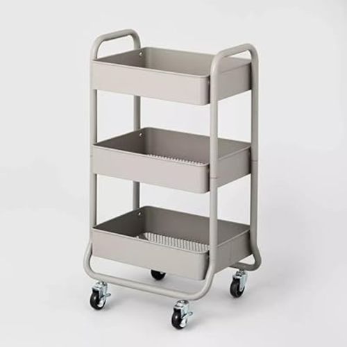3-Tier Metal Mesh Utility Rolling Cart Storage Organization Cart with Wheels Easy Rolling for Kitchen Home Office, Gray