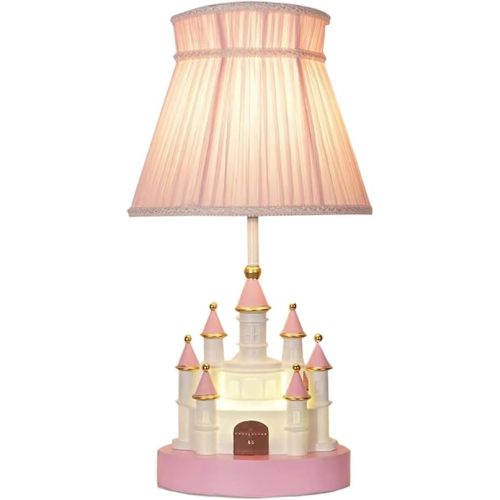 Pink Castle Desk Lamp Cute Kids Desk Light Dimmable LED Reading Lamp Student Eye Care Study Lamp with Barrel Fabric Lamp Shade for Girls Bedroom Decoration with E26 Bulb 10*10*19.2 Inch