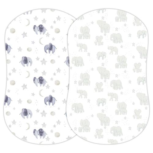 Baby Bassinet Sheets for Boy, Girl (Watercolor Elephants) 2-Pack - Fitted Bedside Bassinet Sheets - Buttery Soft Cotton Blend for Standard Mattress Pad - Compatible with Halo BassiNest