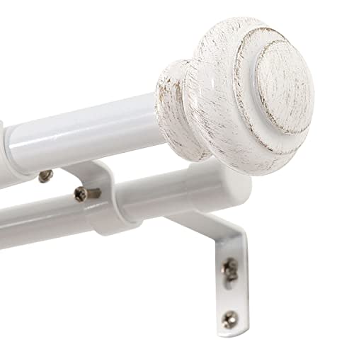 H.VERSAILTEX Elegant Window Treatment Telescoping Double Curtain Rod Set with Classic Cap, 3/4-Inch Diameter, Adjusts from 28 to 48 Inches, White