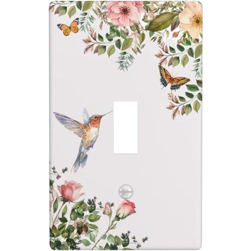 Bird Floral Green Leaves Hummingbird Single Toggle Light Switch Plates Outlet Covers Decorative Electrical Wall Plate Receptacle Switchplate Decorate Plug Cover For Bathroom Kitchen 4.5 * 2.76 Inch
