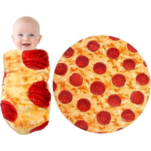 mermaker Pepperoni Pizzas Blanket Swaddle for Baby Toddler Newborn, 285 GSM Soft Flannel Pizzas Toddler Swaddle Wrap Blanket Funny Gifts for Baby Shower Boys Girls, 36 inch