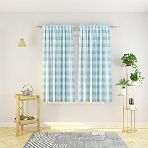 Buffalo Check Curtains 54 inches Long Cotton Basement Sky Blue and White Gingham Plaid Kitchen Window Curtain Panels Living Room Checker Drapes Bedroom Rod Pocket Window Treatment 2 Panels