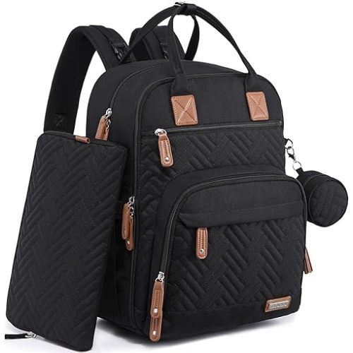 iniuniu Diaper Bag Backpack, 4 in 1 kit Large Unisex Baby Boys Girls Waterproof Travel Back Pack with Diaper Pouch, Washable Changing Pad, Pacifier Case and Stroller Straps, Black