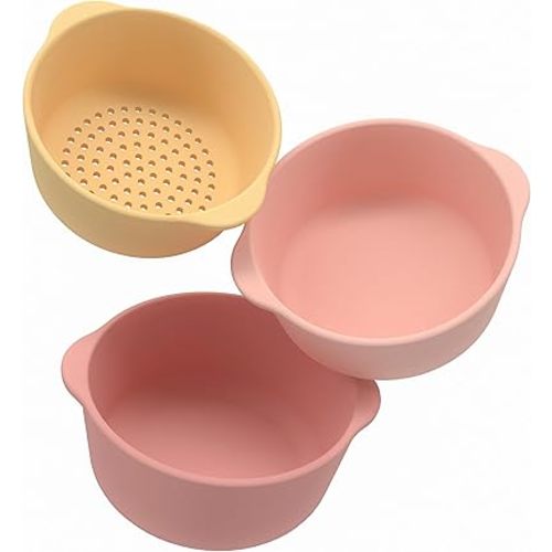 Inspire My Play - 3 x Nesting Bowls and Sieve - Perfect for Sensory PlayTray - Sensory Bin Accessories - Special Education Classroom Supplies - Montessori Education Toys - Coral