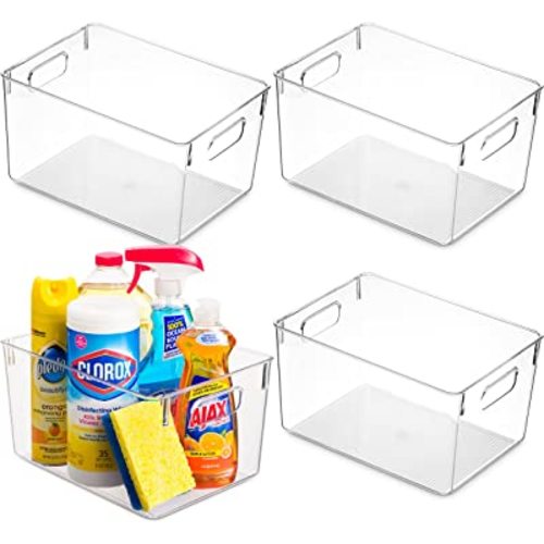 Pack Of 4 Plastic Kitchen Organization Pantry Storage Bins - Fridge Organizer Household Food Baskets for Countertops, Cabinets, Refrigerator, Freezer, Bedrooms, Bathrooms