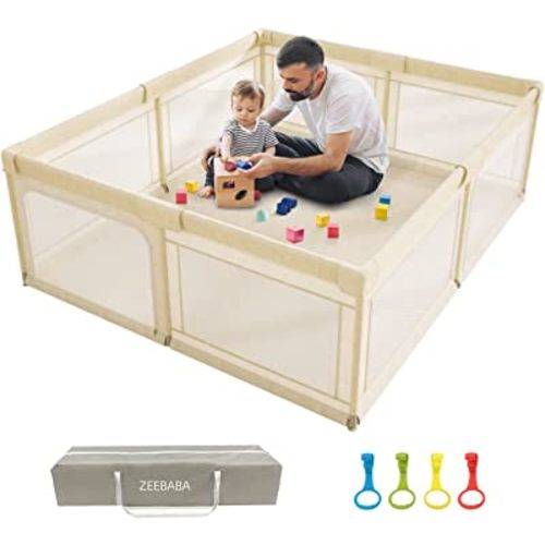 Baby Playpen, Playpen for Babies and Toddlers, Extra Large Playpen, Play pens for Babies and Toddlers (59 * 59 beige playpen without mat)