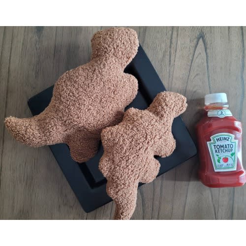 Dino nuggies pillows - Dinosaur chicken nugget pillow teddy bear fabric - soft and cuddly extra large ketchup packet
