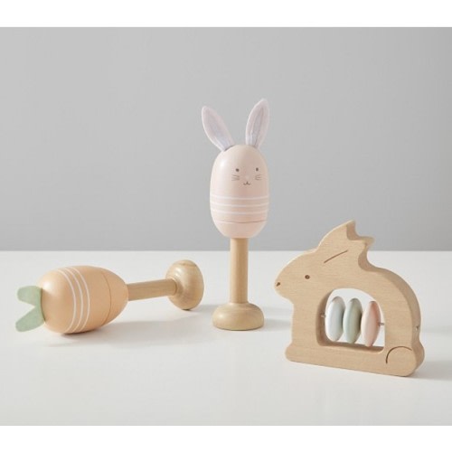 Pottery Barn Kids Bunny Maraca & Jingle Wooden Set