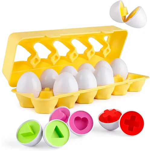1 Yr+; Coogam Matching Eggs 12 pcs Set Color & Shape Recoginition Sorter Puzzle for Toddlers Easter Travel Game Early Learning Educational Fine Motor Skill Montessori Gift for Year Old Kids