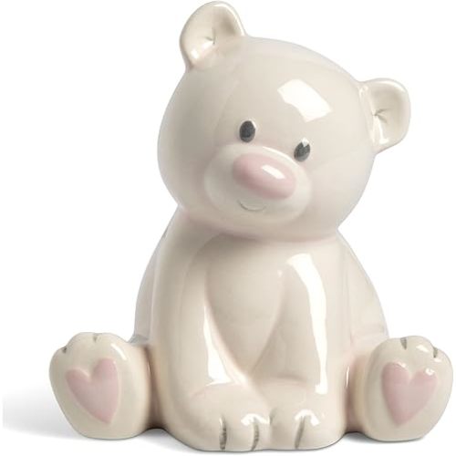 Money Bank Teddy Bear Pink and Tan 7 x 5.5 Inch Ceramic Stoneware