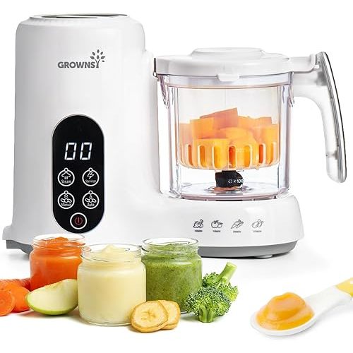 GROWNSY Baby Food Maker with Steam Basket, One Step Baby Food Processor Steamer Puree Blender Grinder Mills Machine, Auto Cooking Grinding and Sterili-zing for Healthy Homemade Food, BPA-Free