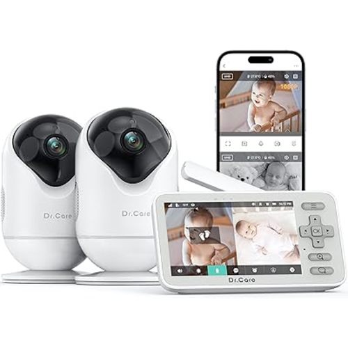 VistaView Lite Smart WiFi Baby Monitor with 2 Cameras- 4” 720P Split Screen & 1080P Camera App Control, Motion Alerts, Night Vision, 3000mAh Battery, 2-Way Talk, Triple Security, 1000ft Range