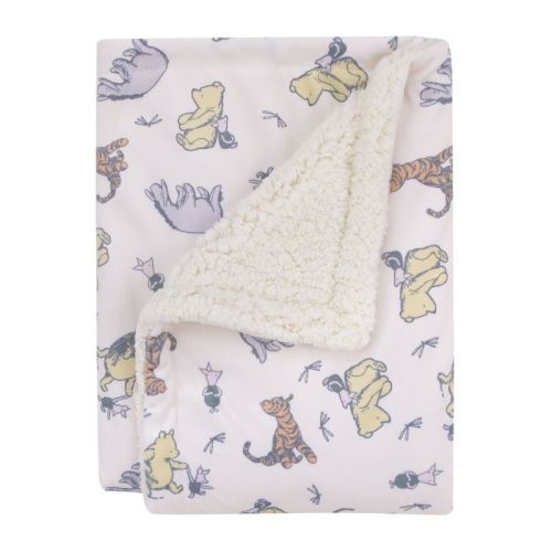 Disney Classic Pooh Naturally Friends Ivory And Taupe Piglet, Eeyore, And Tigger Super Soft Cuddly Plush Baby Blanket