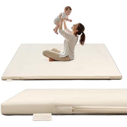 Large Baby Play Mat for Floor, 1.2" Thick Foam Mat with Soft Vegan Leather, Baby Tummy Time Playmat for Safe Play Area, Fits Playpens