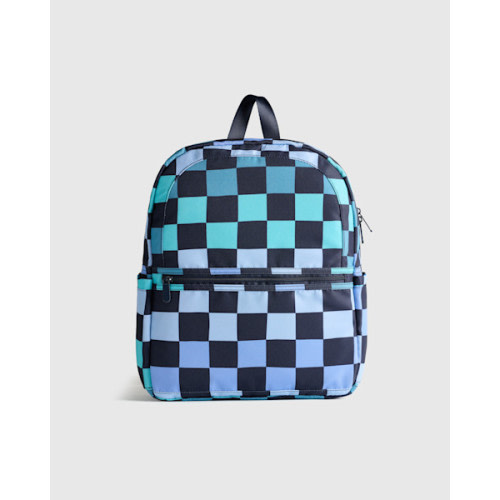 Recycled Double Pocket Backpack - Small in Blue Checks