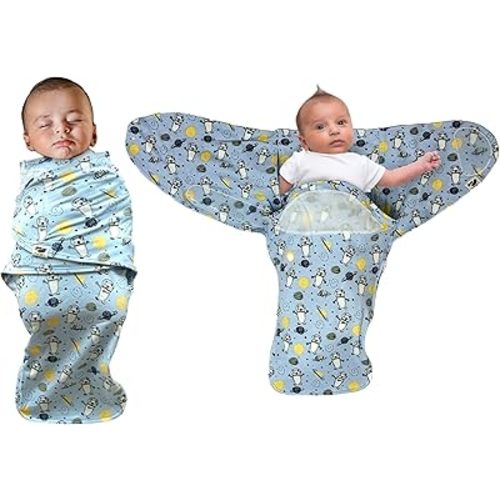 Norani Baby Snugababe Swaddle Pod for Newborns – Secure Arm Inserts Prevent Escape, Easy-Zip for Diaper Changes, Award-Winning Best Sleep Solution, Space Bears