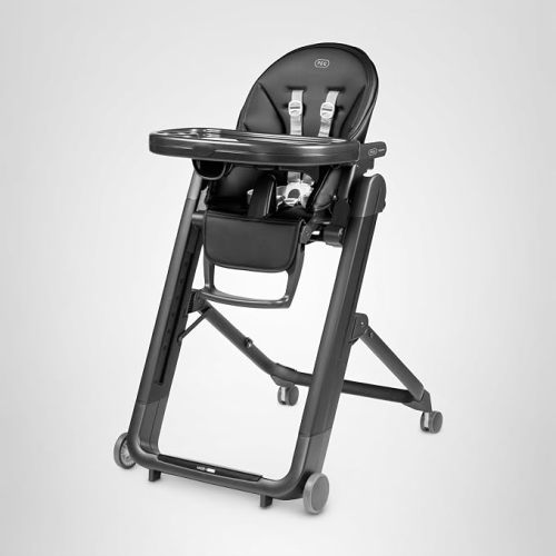 Peg Perego Siesta, Grow with Baby Folding High Chair & Recliner, Height Adjustable, Quick Clean & Easy Push Wheels for Babies & Toddlers, Made in Italy, True Black (Black)