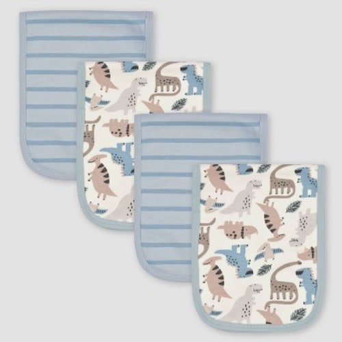 Gerber Baby Boys' 4pk Dino Interlock & Terry Burp Cloth - Light Blue/white