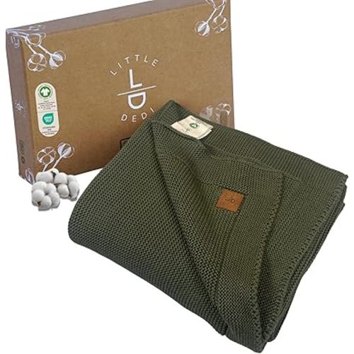 100% Organic Cotton Baby Knitted Blanket with Gift Box - Soft Toddler, Crib, Stroller Blanket - Neutral Swaddle and Receiving Blanket for Newborns, 30"x40", Pepper Green