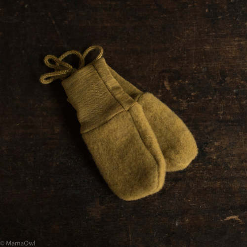 merino wool fleece mittens - 0-1 year saffron melange