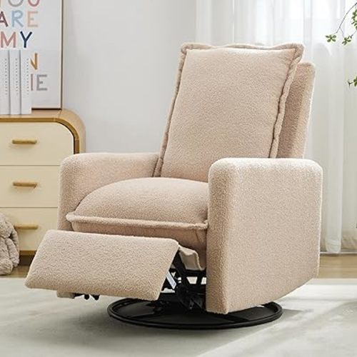 FANYE Modern Living Room Lounge Reclining Chair Boucle Upholstered Glider Rocker Recliner Manual Adjustable Armchair with Footrest Pedal for Bedroom/Office Home Theater