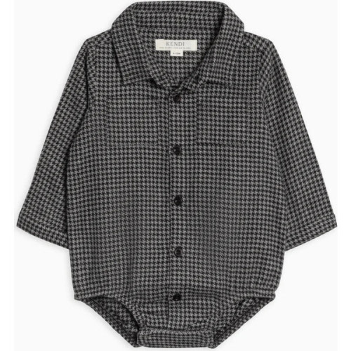 Carson Flannel Long Sleeve Collared Button Down Bodysuit, Houndstooth - Colored Organics | Maisonette