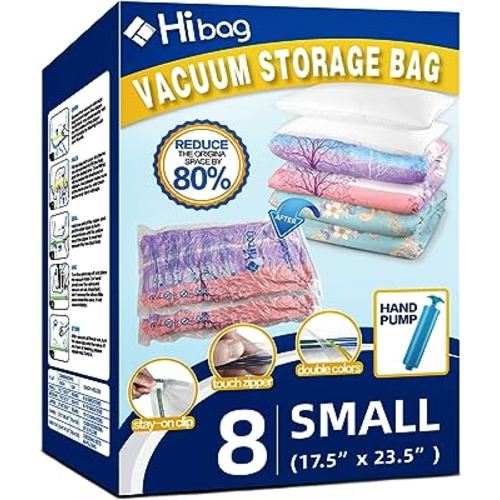 8 Small Vacuum Storage Bags for Clothes, Travel Space Saver Bags, Hand-Pump Included, Clear (8-Small)