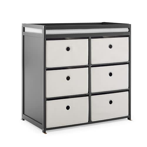 Delta Children Hayes Changing Table and Dresser for Bedroom with 6 Fabric Drawers, Charcoal Grey/Flax