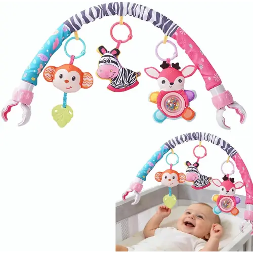 Pau1Hami1ton Baby Stroller Arch Toys, Car Seat Toys,Bouncer Toy Bar/Mobile for Bassinet,Adjustable Baby Hanging Toys Fit for Crib Bed,Stroller,Car Seat.S-19(Pink Zebra)