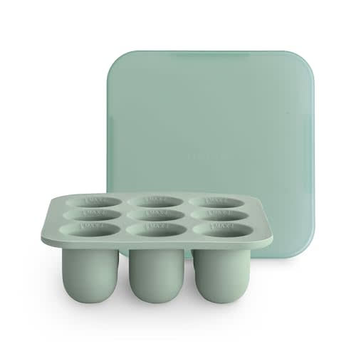 mushie Fresh Food Feeder Freezer Tray with Lid for Frozen Baby Food | 9 Cups x 0.5 oz | BPA Free Storage Container (Cambridge Blue)