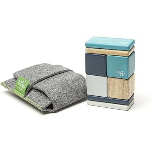 8 Piece Tegu Pocket Pouch Magnetic Wooden Block Set, Blue