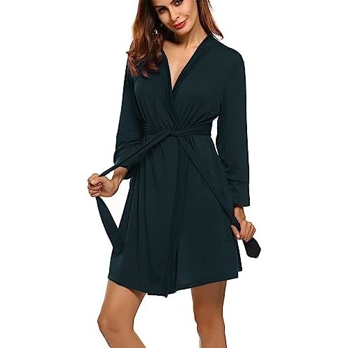 HOTOUCH Womens Robe Lightweight Short Knit Bathrobe Soft Ladies Sleepwear with Pockets
