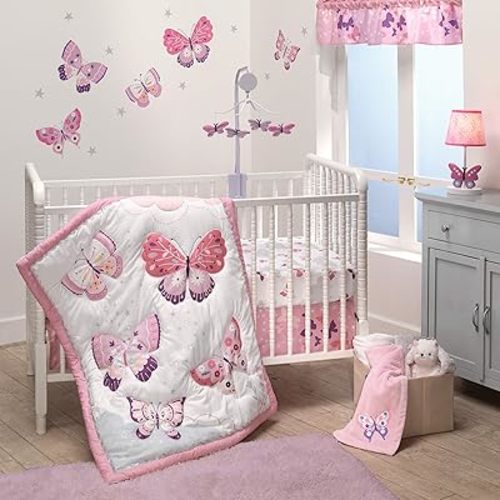 Bedtime Originals 3 Piece Crib Bedding Set, Butterfly Kisses, Multicolor