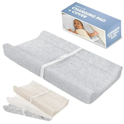 Jool Baby Soft Changing Pad + Washable Cover, Non-Slip - Fits Standard Changing Tables & Dressers (Gray/Wave)